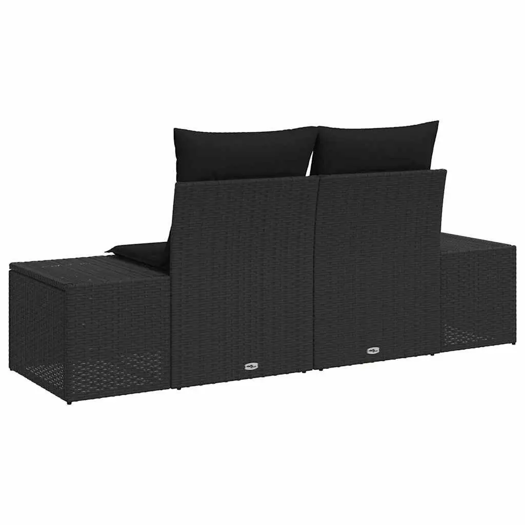 Outdoor Sofa Black Poly Rattan Steel Frame Cushioned Lounge Chair 184x62x69cm