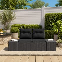 Outdoor Garden Sofa Black Poly Rattan Patio Seating Furniture with Steel Frame