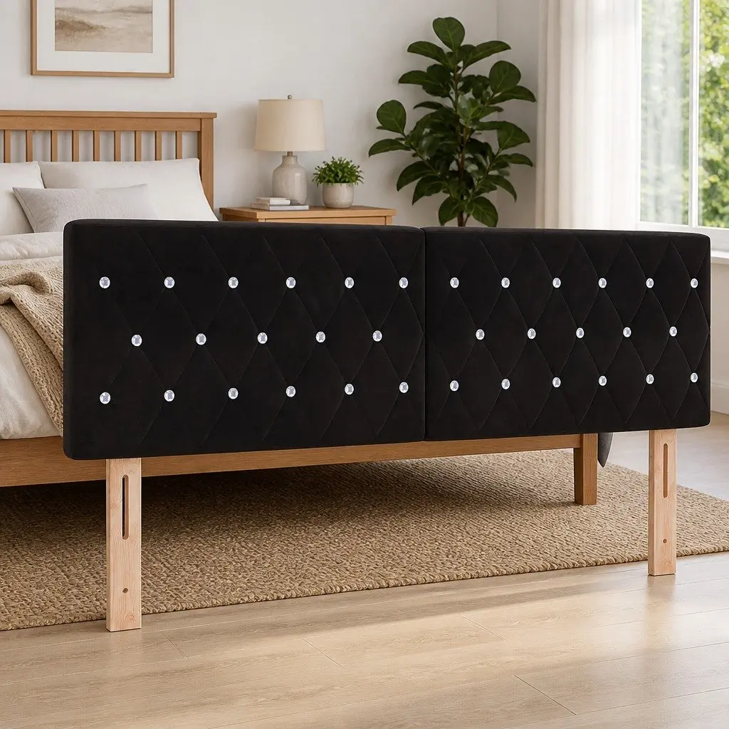 Headboard Black Velvet 160cm Modern Upholstered Adjustable Height
