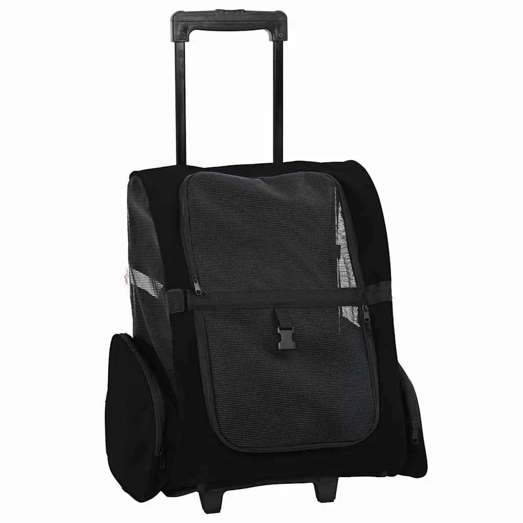 Pet Trolley Black 48x32cm 3-in-1 Convertible Rolling Carrier Backpack Hand Bag