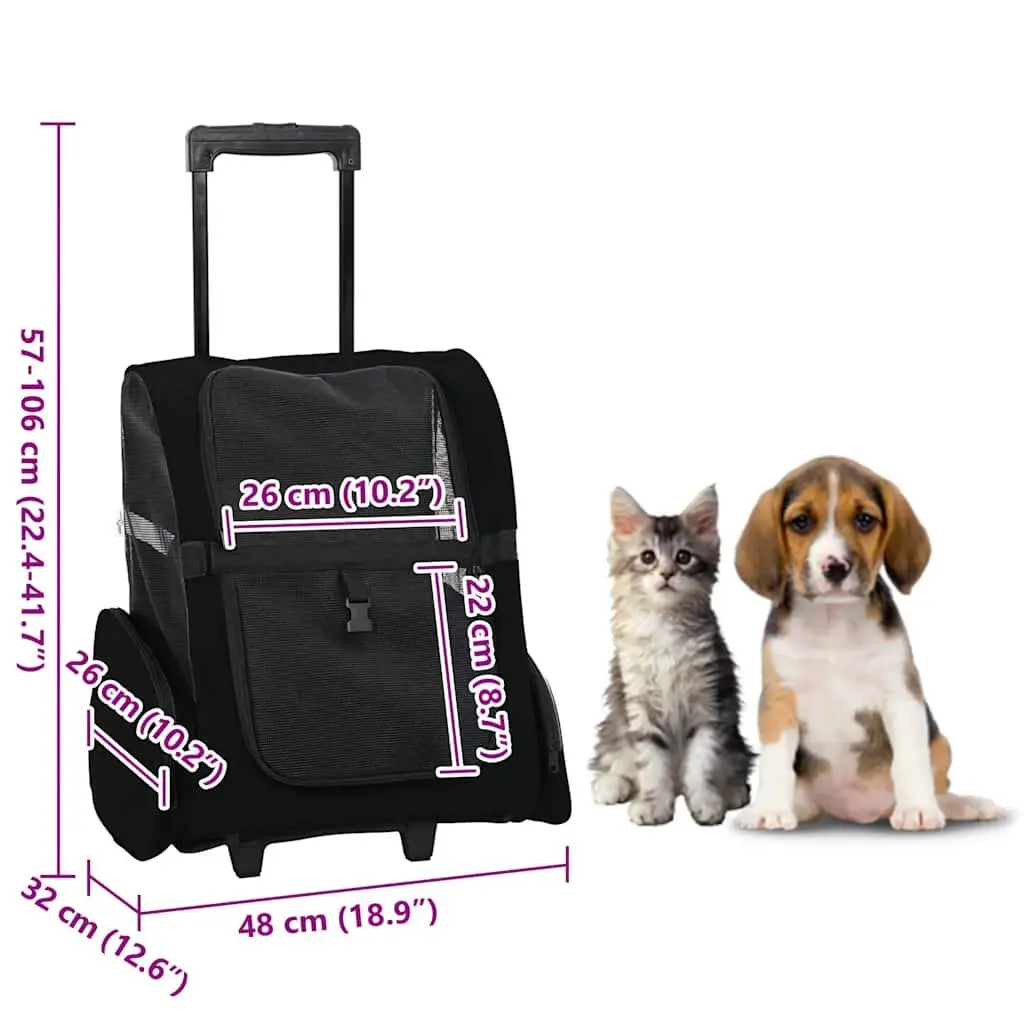 Pet Trolley Black 48x32cm 3-in-1 Convertible Rolling Carrier Backpack Hand Bag
