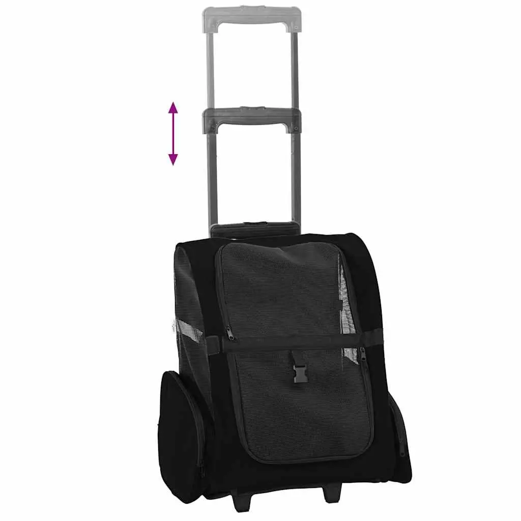 Pet Trolley Black 48x32cm 3-in-1 Convertible Rolling Carrier Backpack Hand Bag