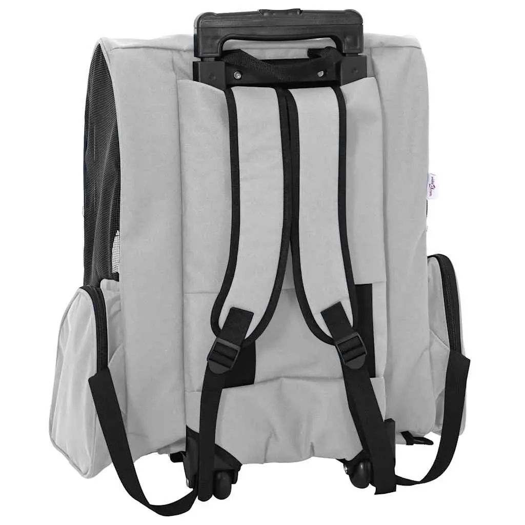 Pet Trolley Grey 3-in-1 Rolling Carrier Backpack Hand Bag Adjustable Handle