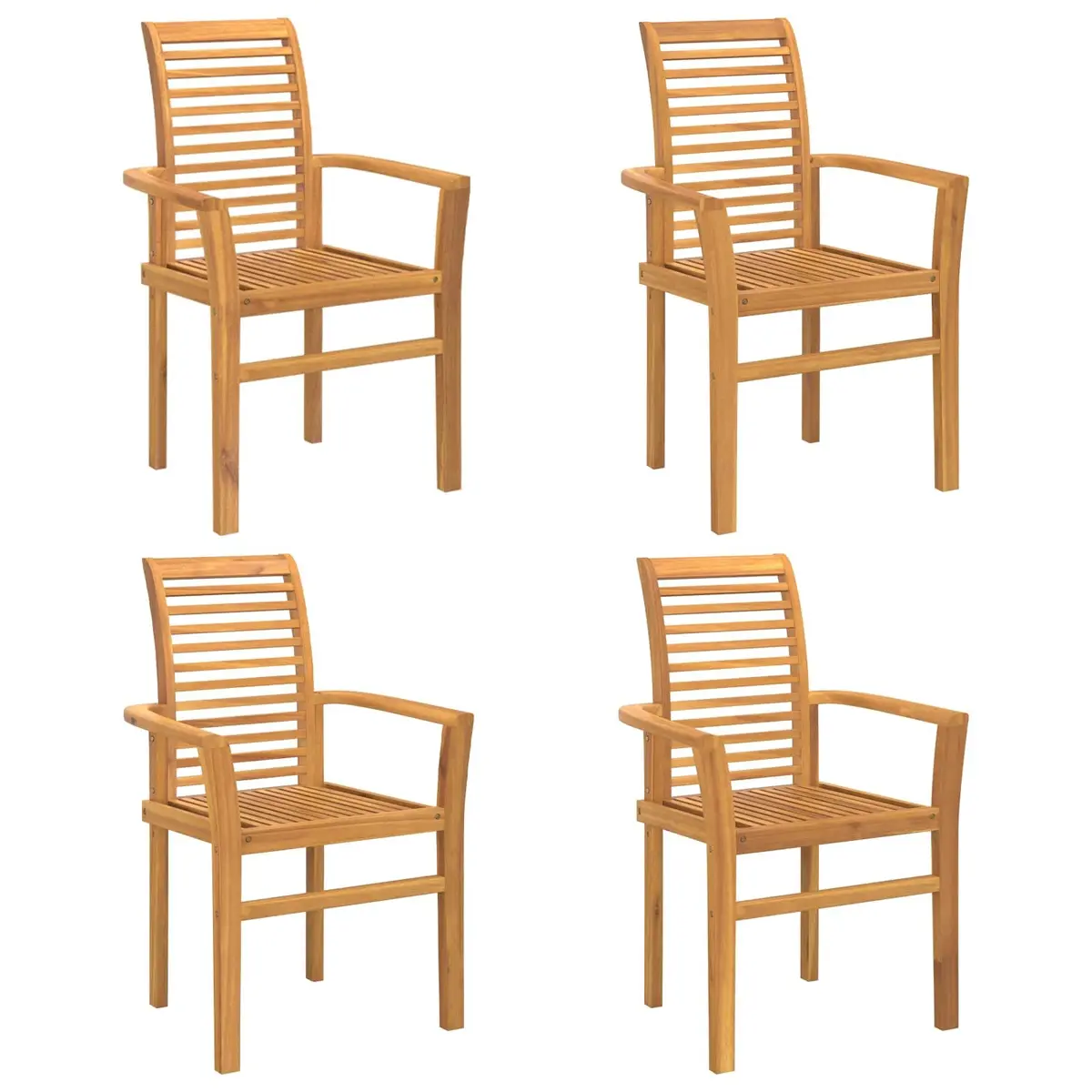 Dining Chair Set Brown Solid Teak Wood Ergonomic Backrest 4 Piece