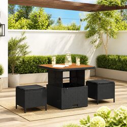 Compact Black Rattan Garden Dining Set for Outdoor Enjoyment