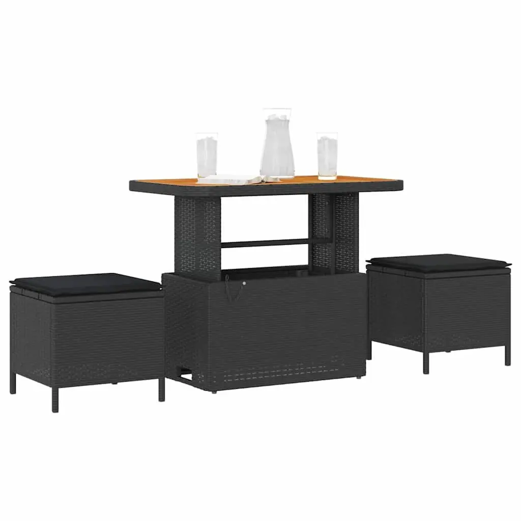 Outdoor Garden Dining Set Black Poly Rattan Acacia Wood Patio Furniture