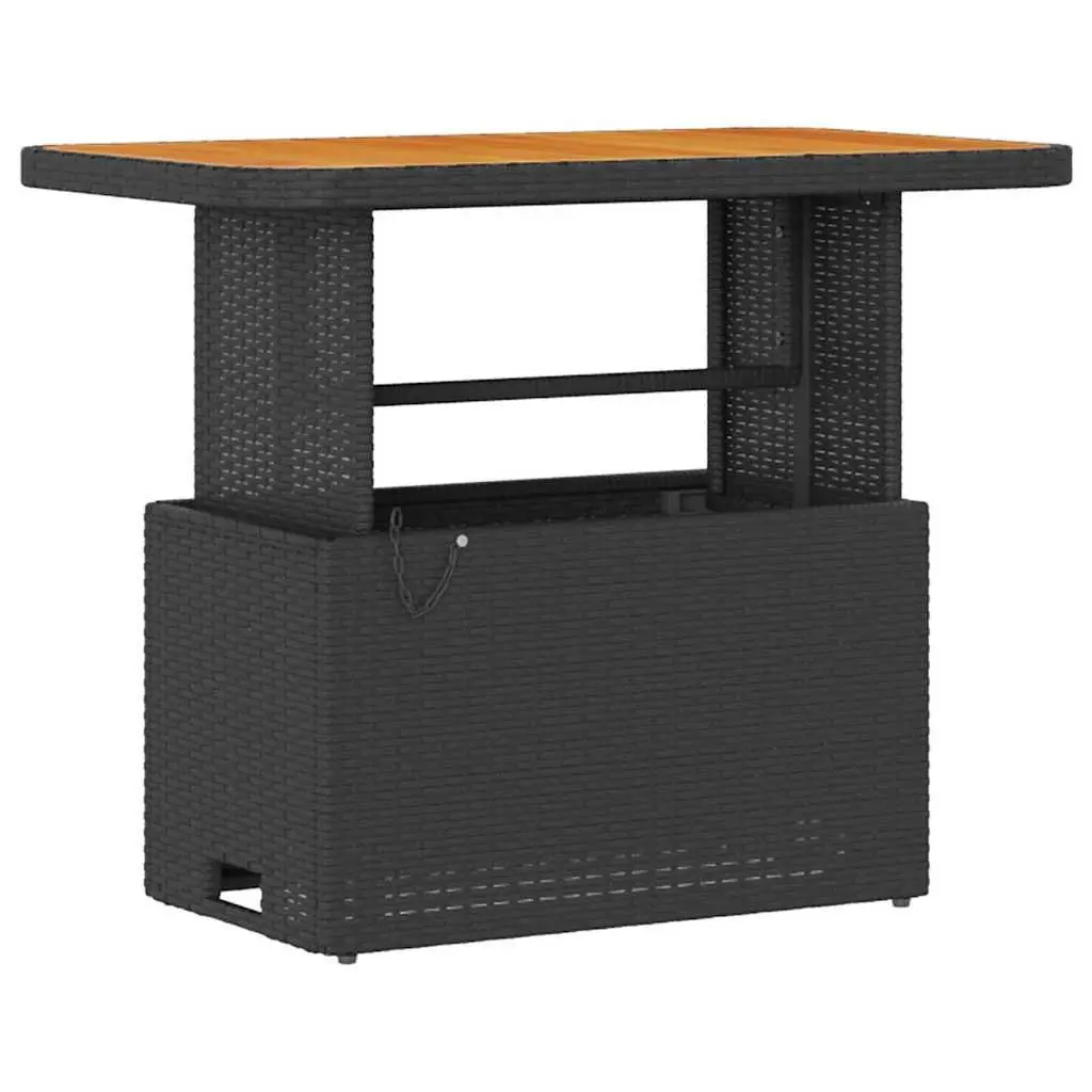 Outdoor Garden Dining Set Black Poly Rattan Acacia Wood Patio Furniture