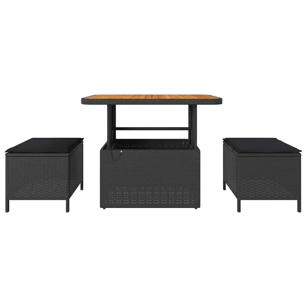 Outdoor Garden Dining Set Black Poly Rattan Acacia Wood Patio Furniture