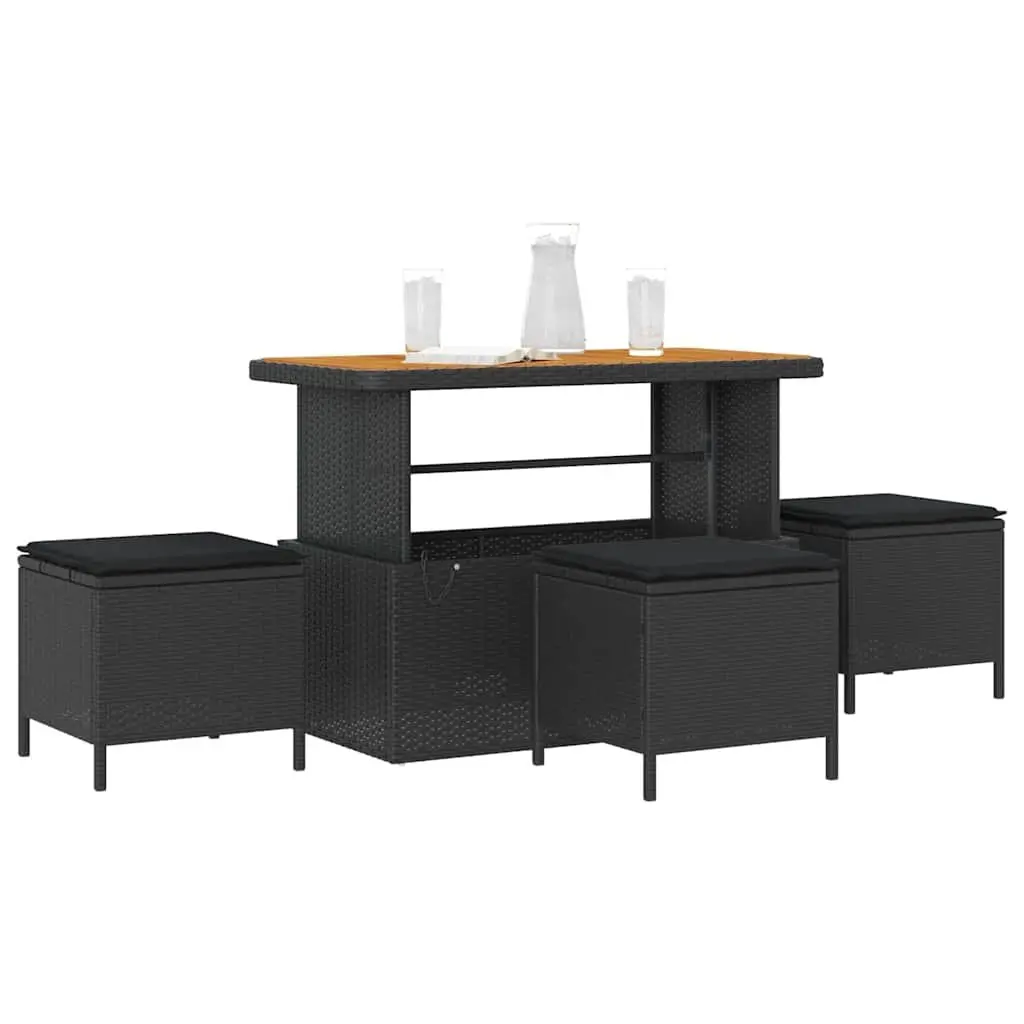 Garden Dining Set Black Poly Rattan Outdoor Furniture Patio Table Chair Acacia