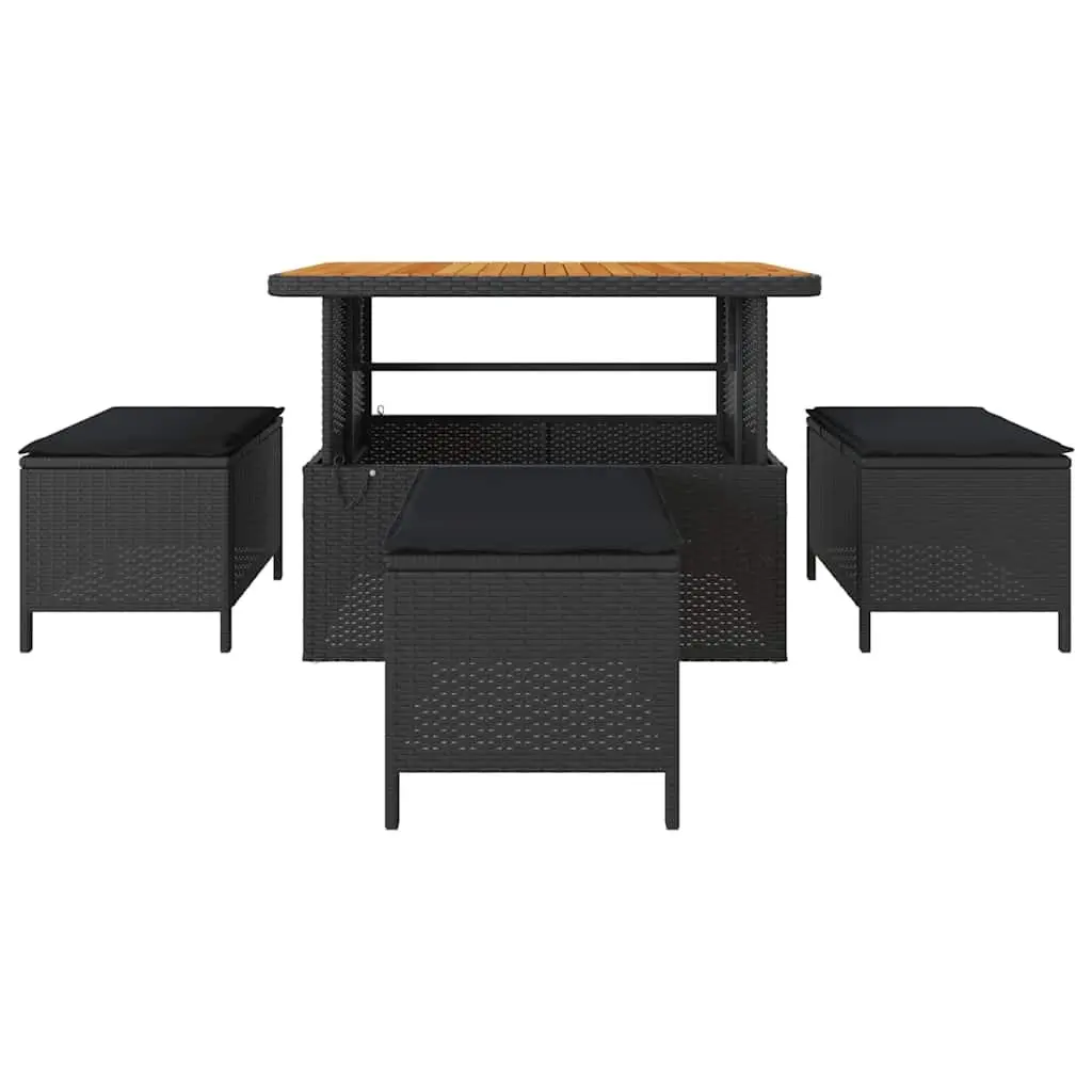 Garden Dining Set Black Poly Rattan Outdoor Furniture Patio Table Chair Acacia