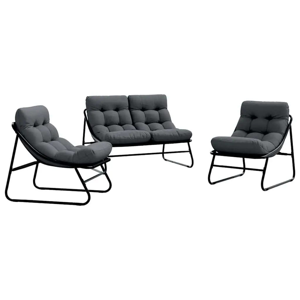 Garden Furniture Set 3 Piece Outdoor Seating Black Steel Frame with Cushions