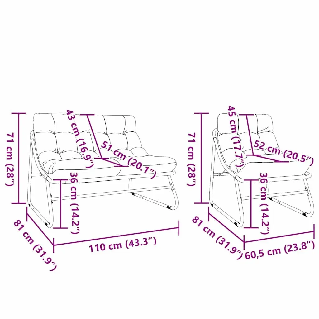 Garden Furniture Set 3 Piece Outdoor Seating Black Steel Frame with Cushions