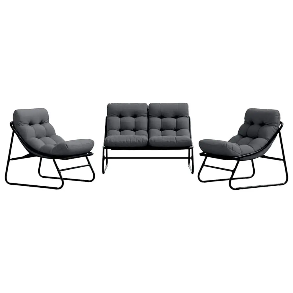 Garden Furniture Set 3 Piece Outdoor Seating Black Steel Frame with Cushions