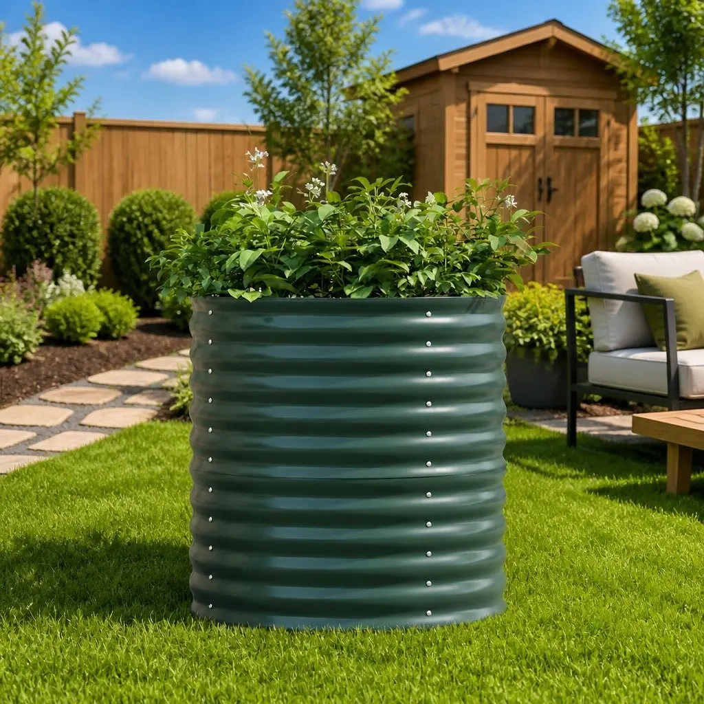 Raised Bed Planter Green 80 x 80 x 81 cm Durable Steel Outdoor Vegetable Herbs