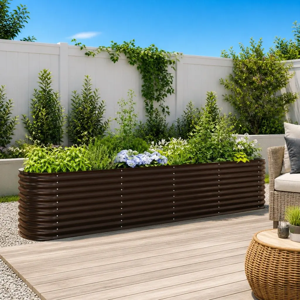 Raised Garden Bed 400x80x81cm Steel Outdoor Planter Brown Minimalist Design