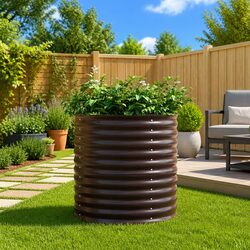Compact Brown Steel Raised Bed Planter 80x80x81cm