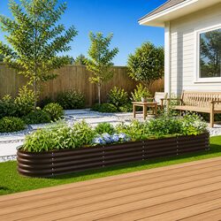 Raised Bed Planter Brown 400x80x44cm Steel Garden Outdoor Herbs Flowers