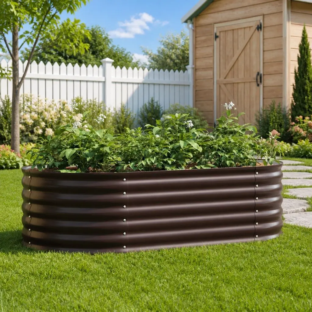 Raised Garden Bed 160x80x44cm Brown Steel Outdoor Planter Box Modern Design