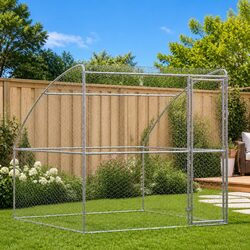 Dog Kennel with Storage Silver Galvanised Steel Outdoor Pet Run Shelter 2x2x2m