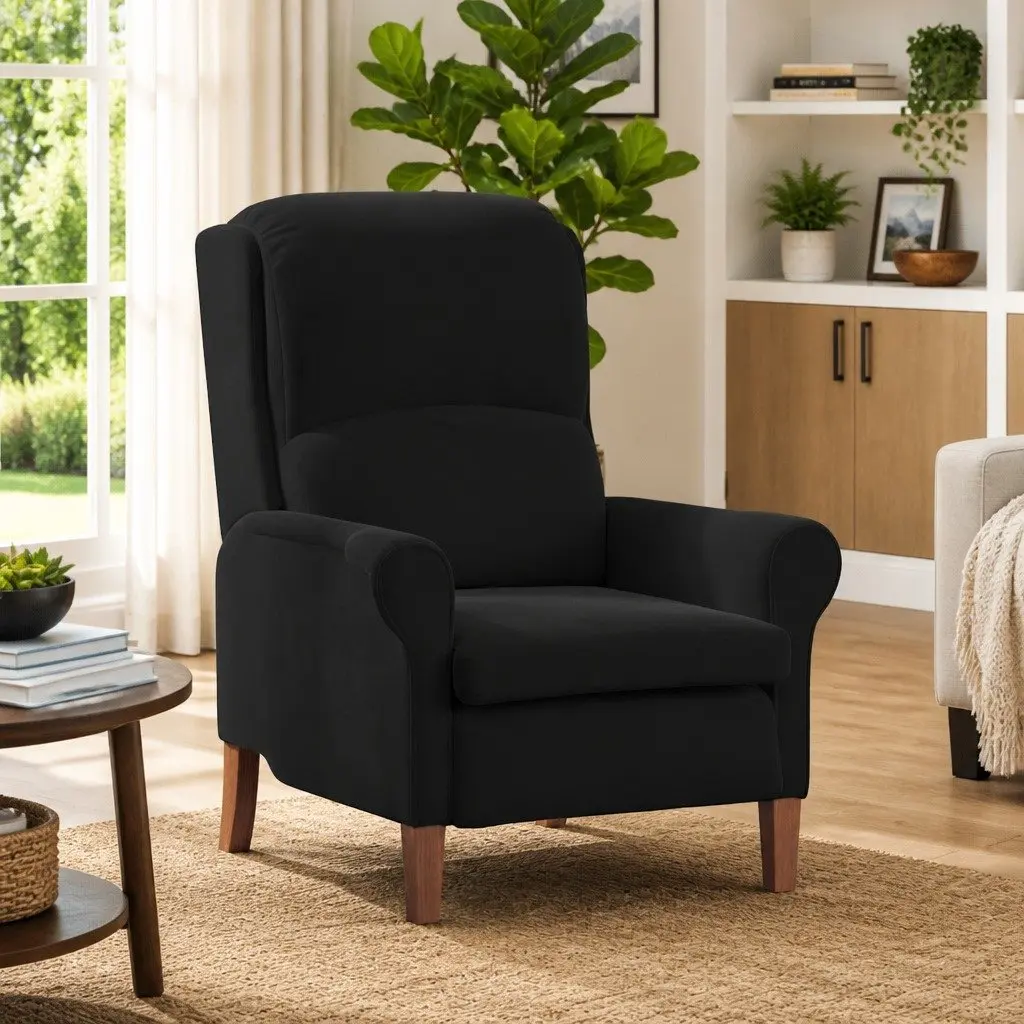 Modern Armchair Black Velvet Upholstered Lounge Chair with Rolled Armrests High