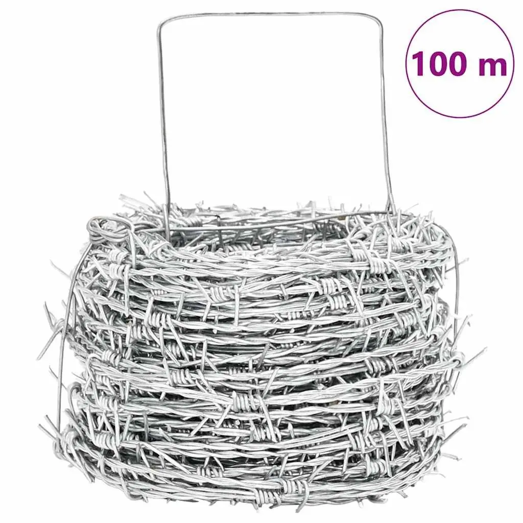 Barbed Wire Silver 100m Hot-Dip Galvanised Steel Coil Outdoor Security Fencing