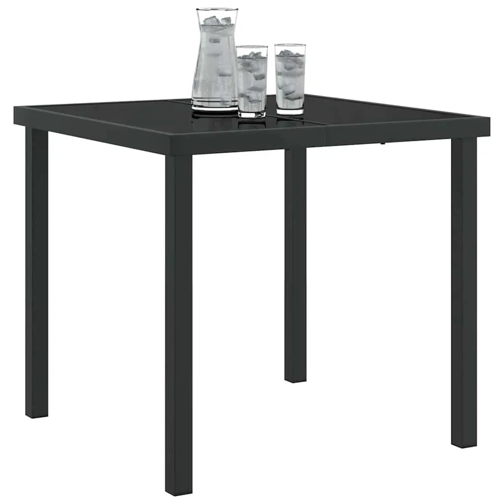 Garden Table Outdoor Patio Dining Metal Frame Tempered Glass Top Black