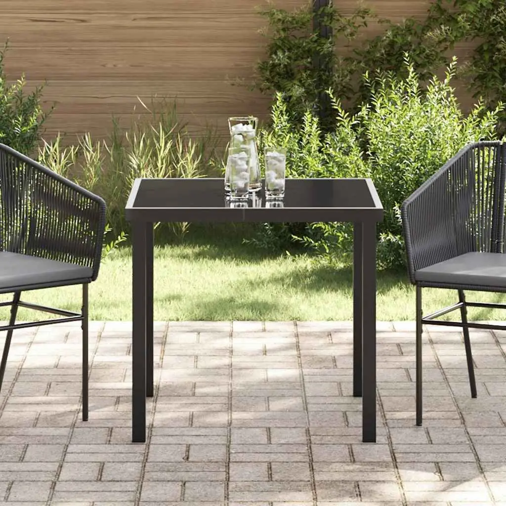 Garden Table Outdoor Patio Dining Metal Frame Tempered Glass Top Black