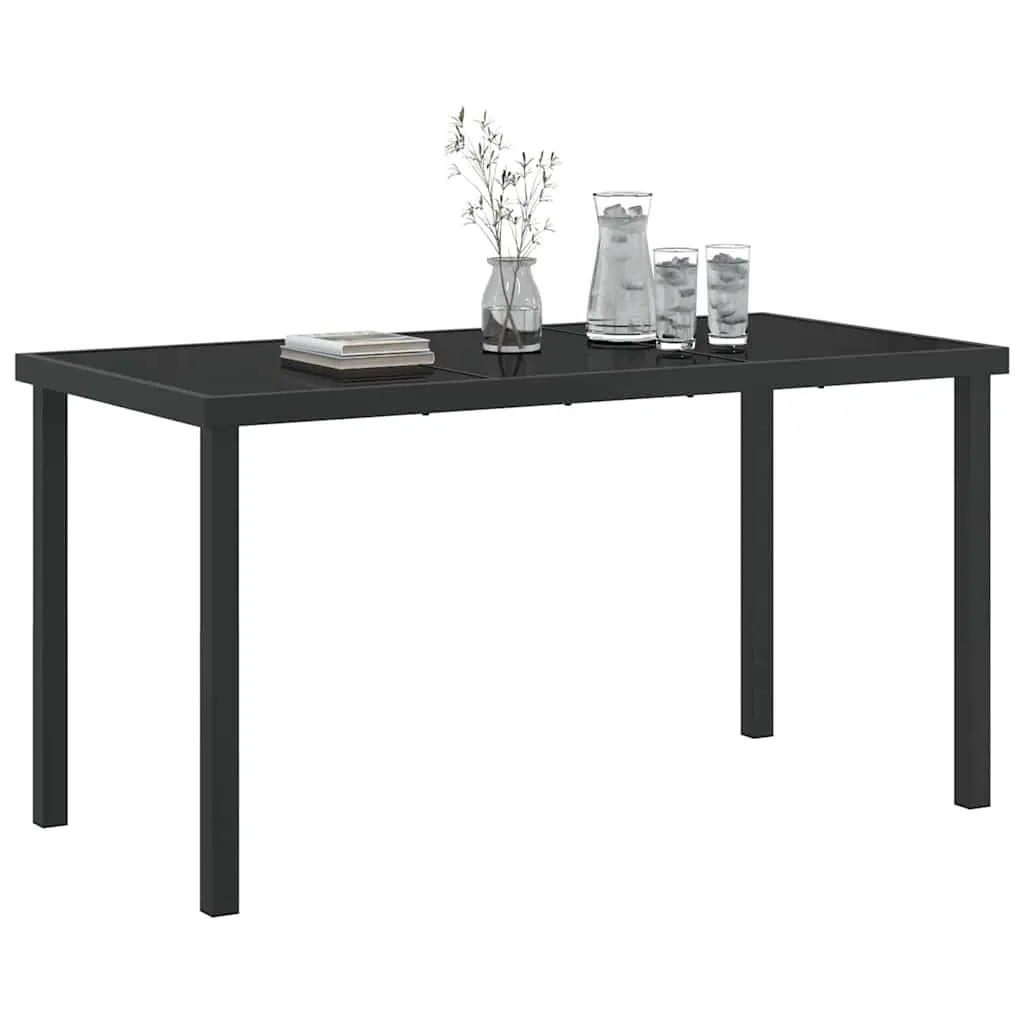 Garden Table Black 140 x 70 x 73 cm Metal Frame Tempered Glass Outdoor Patio