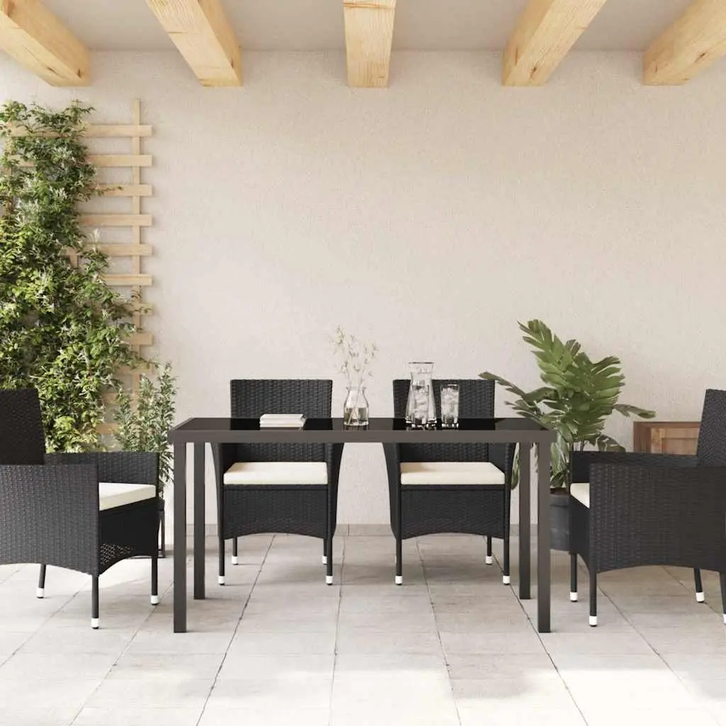 Garden Table Black 140 x 70 x 73 cm Metal Frame Tempered Glass Outdoor Patio