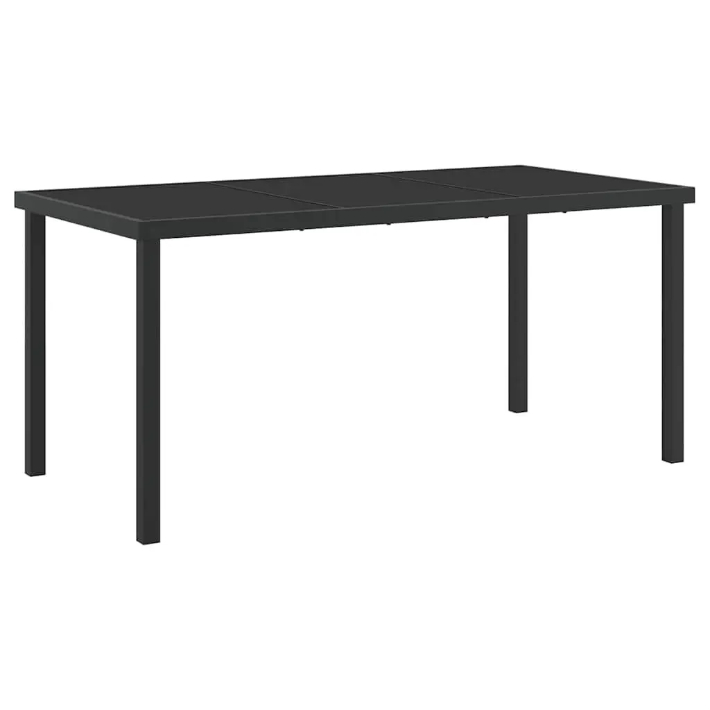 Garden Dining Table 160x80x73cm Black Metal Frame Tempered Glass Outdoor Patio