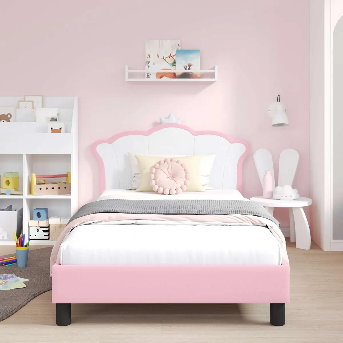 Kids Bed Frame with Headboard Pink 90 x 190 cm Modern Bedroom Furniture