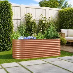 Raised Bed Garden Planter Steel Brown 240x80x81cm Outdoor Gardening Deck Box