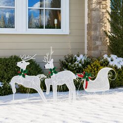 LED Reindeer Decoration 3 Pcs Cool White Fabric Art Deco Christmas Holiday