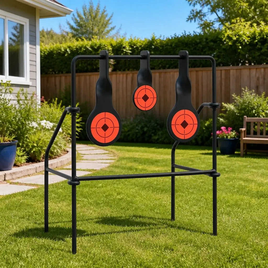 Steel Resetting Target Black Automatic Pellet Trap Indoor Outdoor Use 26x13x31cm