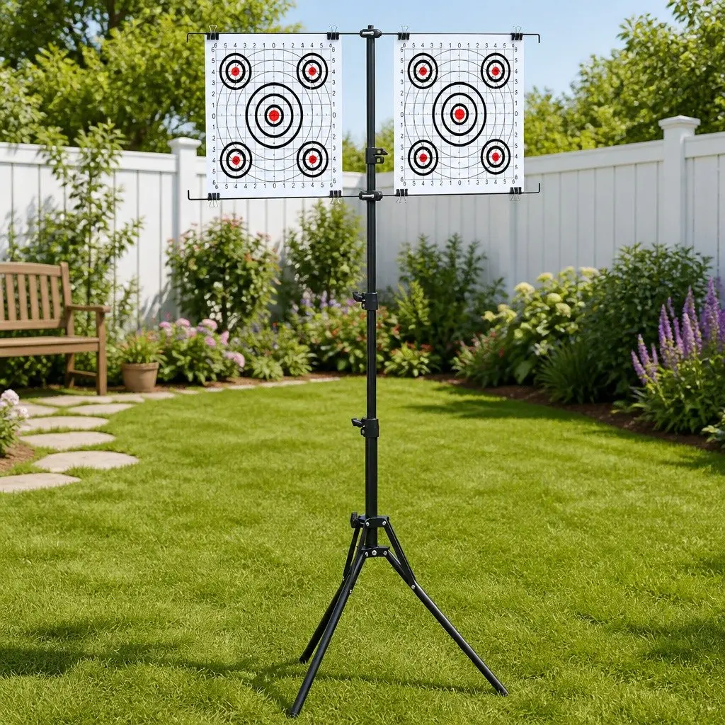 Target Stand Black Metal Foldable Height Adjustable for Outdoor Shooting Range