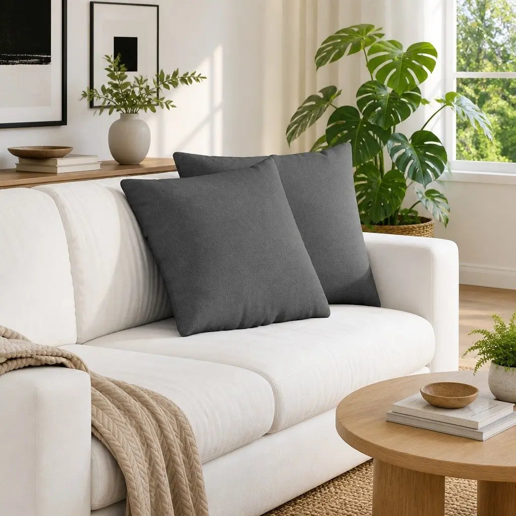 Sofa Pillows 2 pcs Grey 45 x 45 cm Fabric Cushions Modern Indoor Home Decor