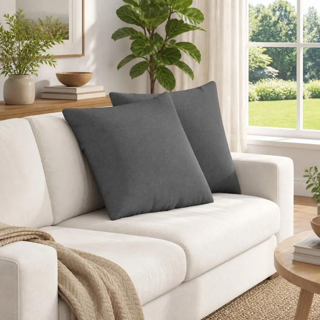 Sofa Pillows Dark Grey 50x50cm Soft Fabric Zipper Covers Set 2pc