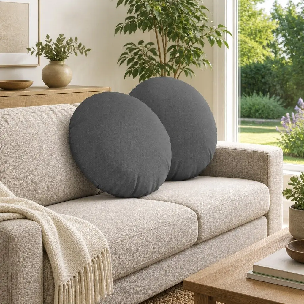 Seat Cushions Dark Grey Round Ø50 x 19 cm Machine Washable Indoor
