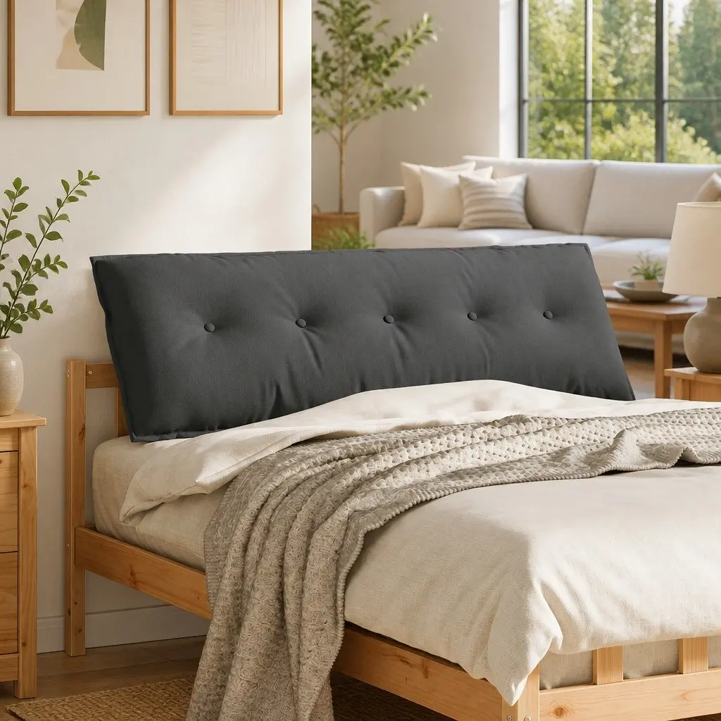 Back Pillow Dark Grey 140x19x50cm Indoor Cushion Support Backrest