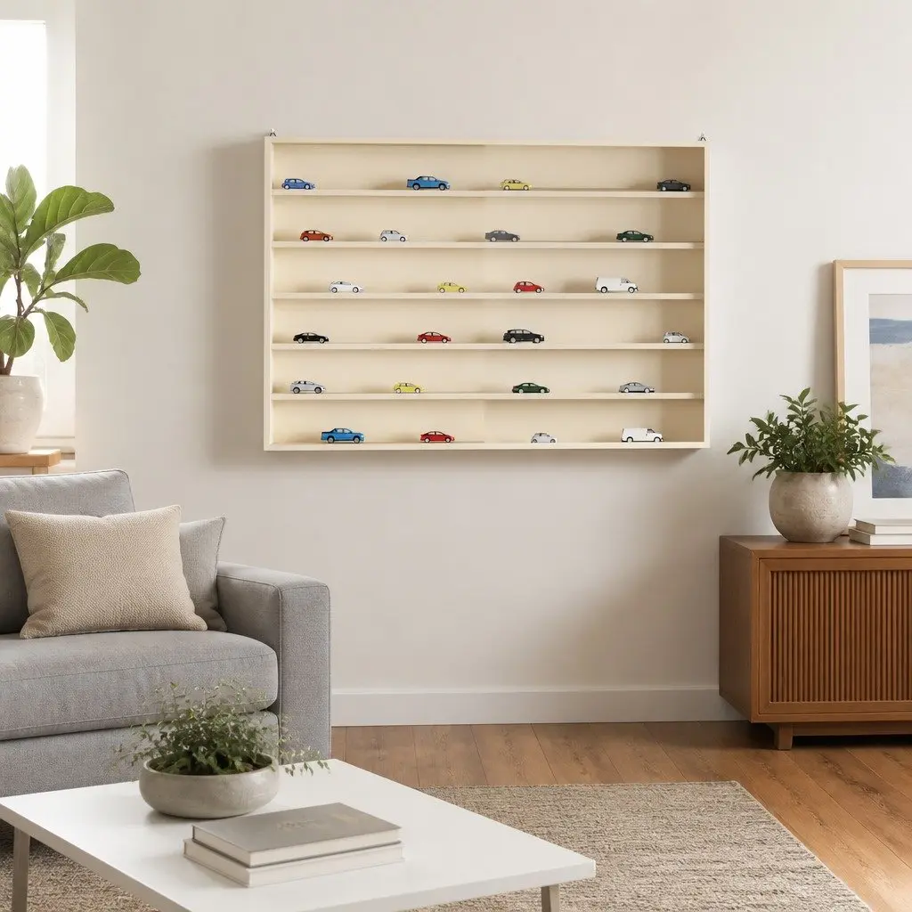 Wall Display Case with Beige Finish 80 x 8.5 x 54 cm