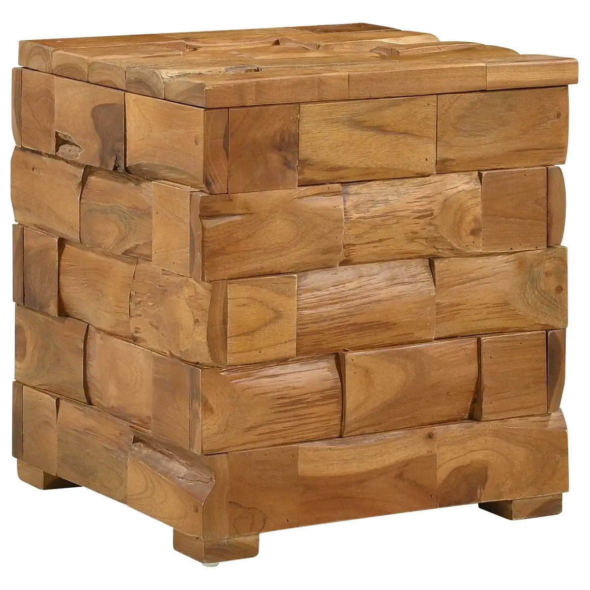 Storage Stool Brown Solid Teak Wood Rectangular Hidden Storage Compartment