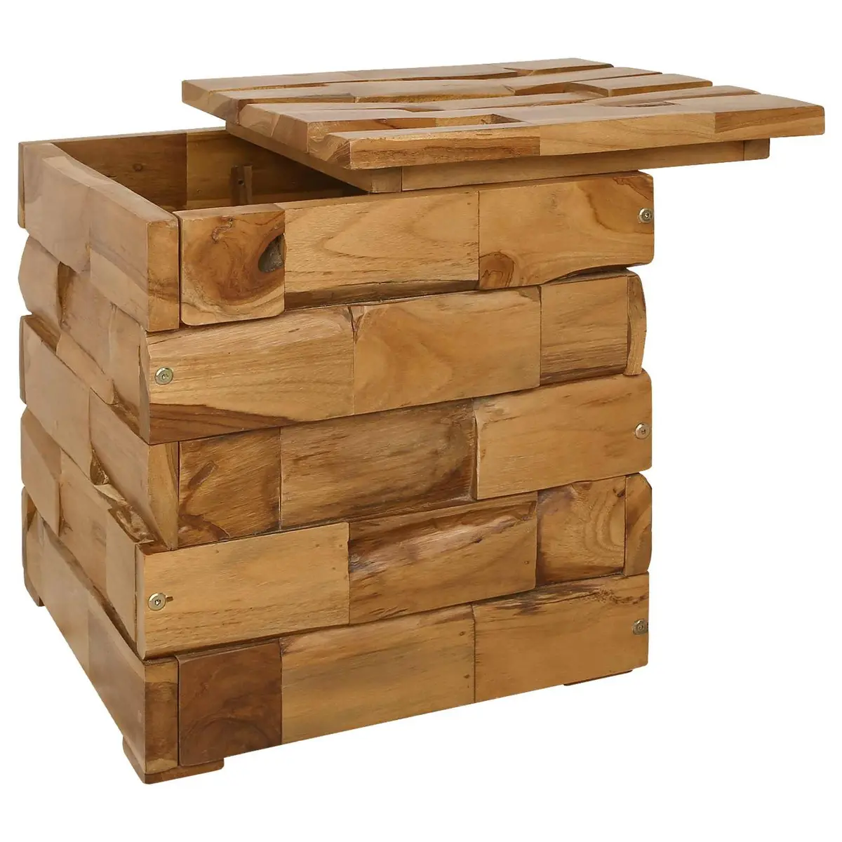 Storage Stool Brown Solid Teak Wood Rectangular Hidden Storage Compartment