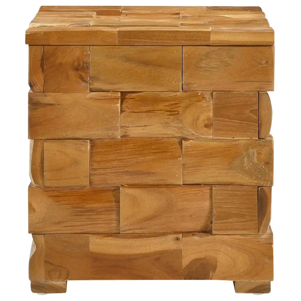 Storage Stool Brown Solid Teak Wood Rectangular Hidden Storage Compartment