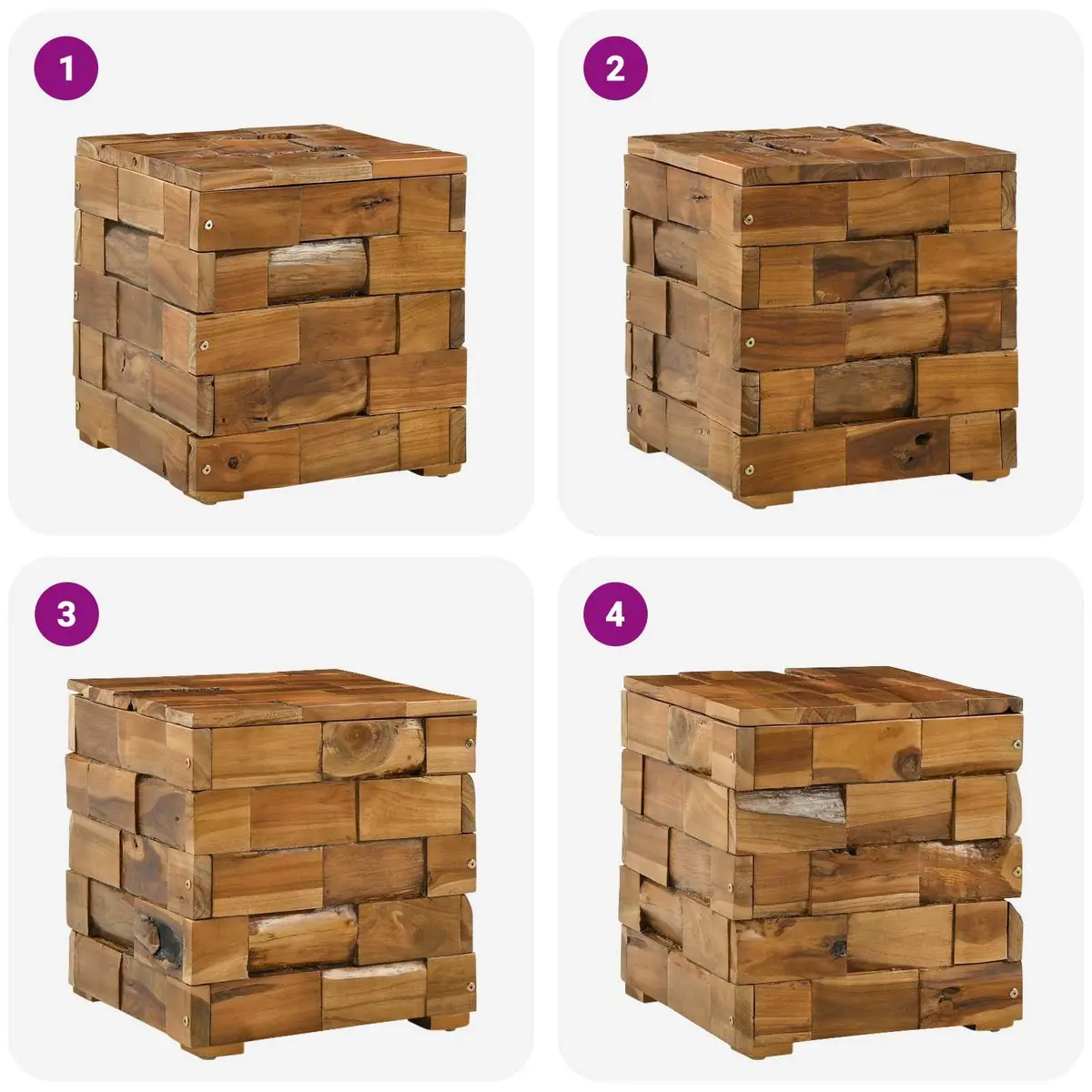 Storage Stool Brown Solid Teak Wood Rectangular Hidden Storage Compartment