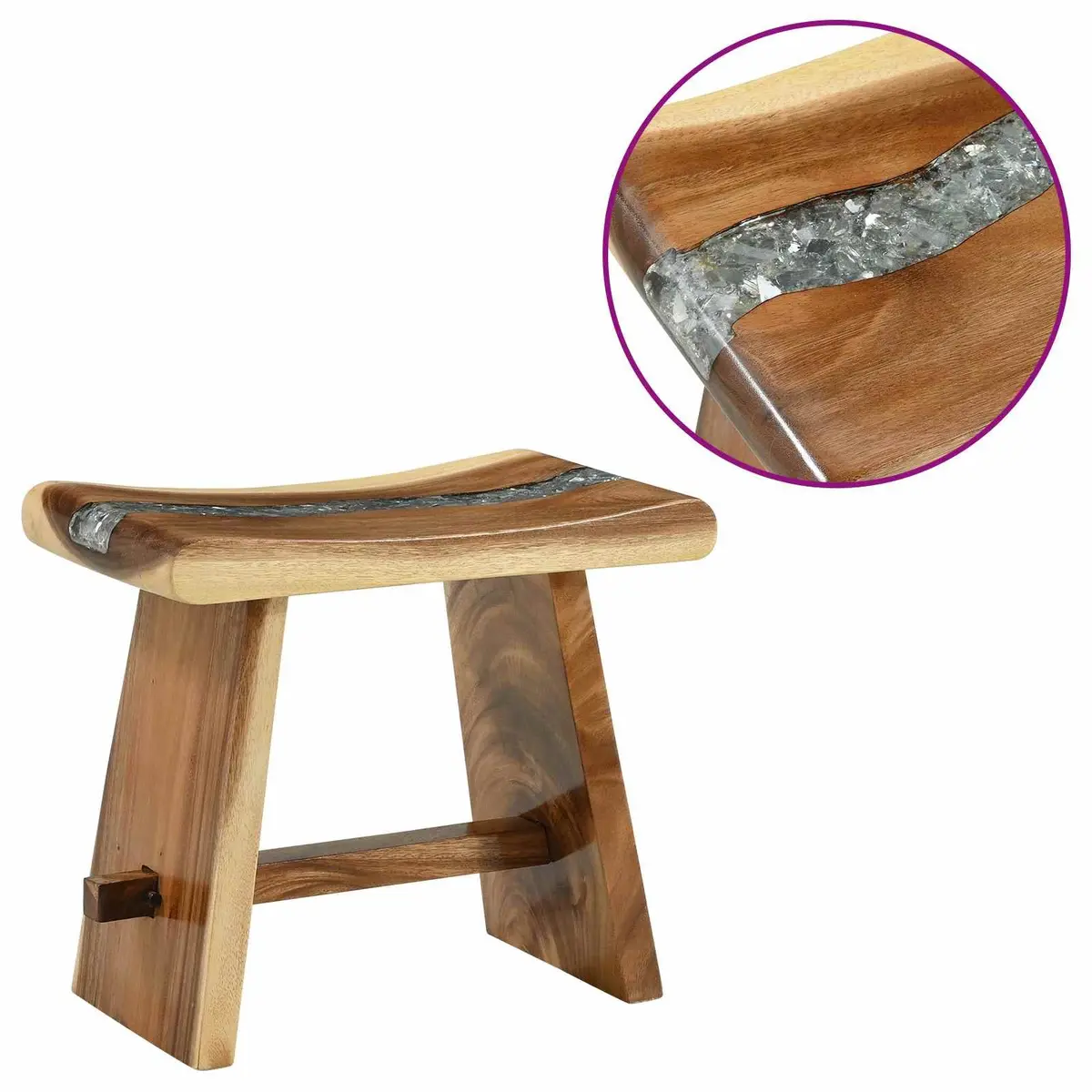 Shower Stool Brown Solid Wood 50 x 30 x 44 cm Handmade Surface Suitable for Indoor Use