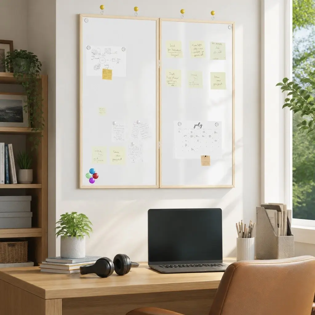 Bulletin Board White 80x80cm Foldable Solid Pine Wood Office Display Organiser