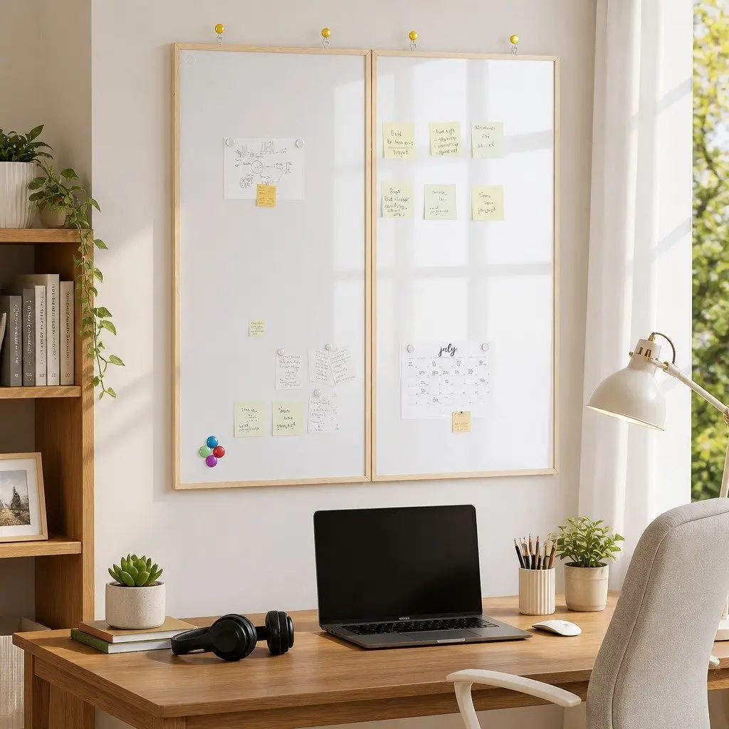 Folding Bulletin Board White 100x100cm Solid Pine Wood Smooth Pinnable Surface