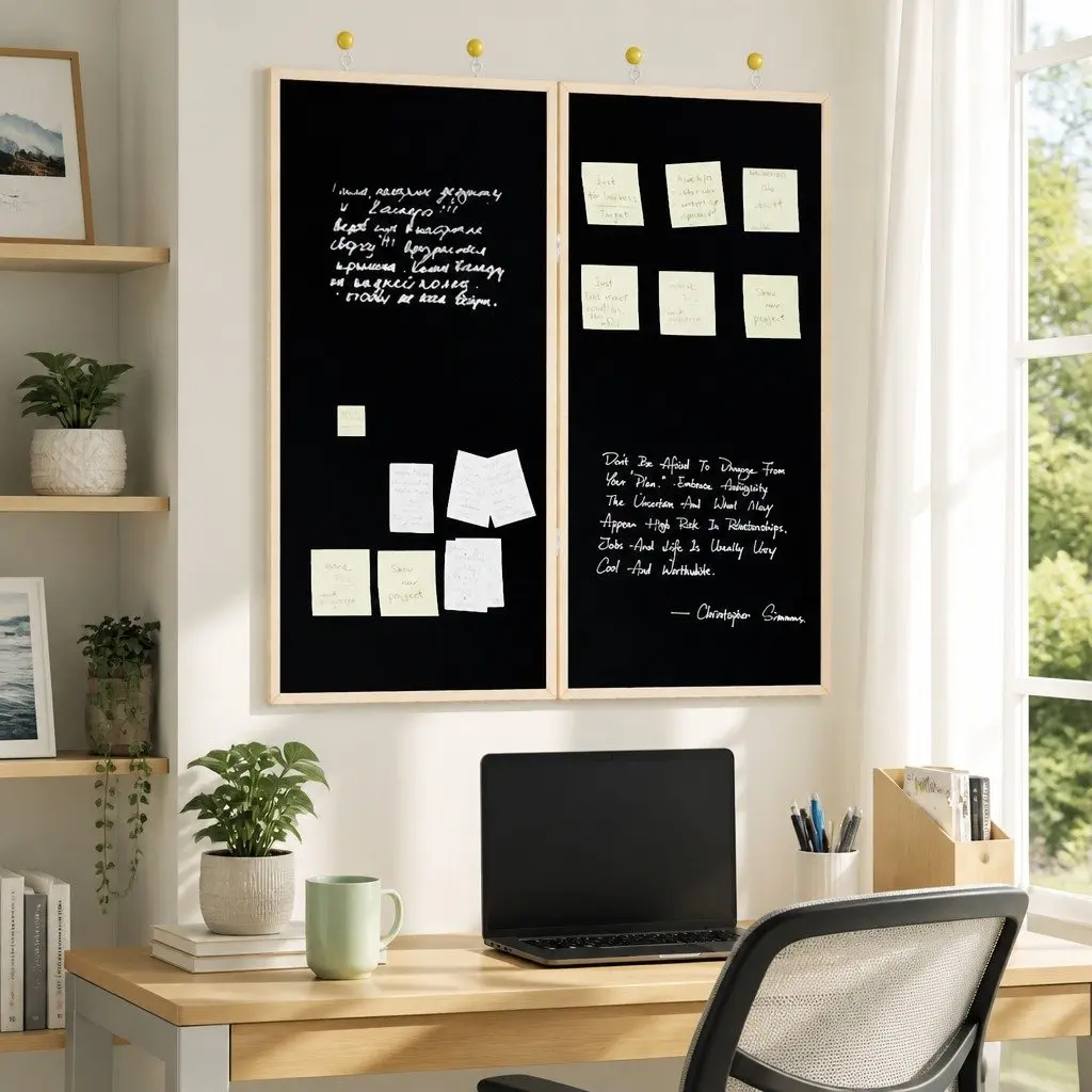 Bulletin Board Black 80x80cm Foldable Pine Wood Smooth Pinning Surface