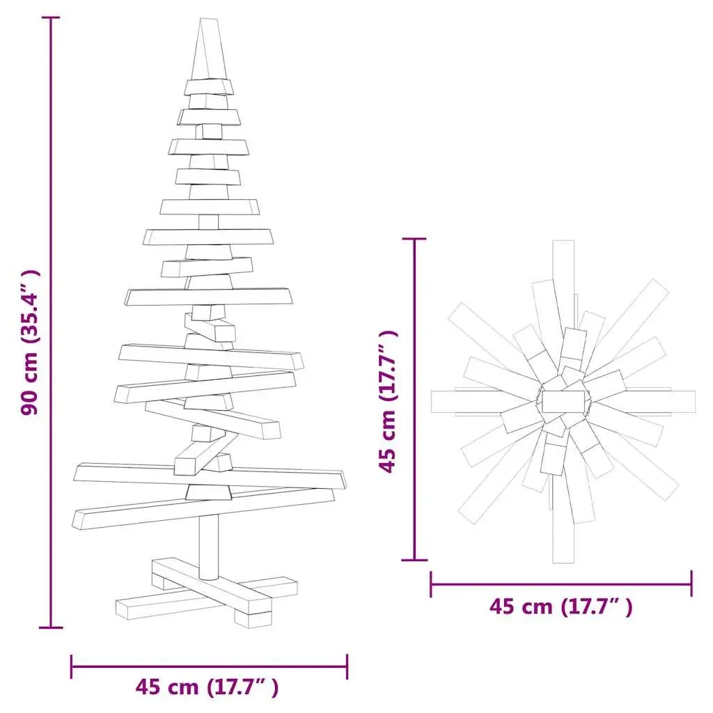 Wooden Christmas Tree Brown 90cm Adjustable Branches Solid Pine