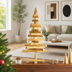 Concise 90cm Wooden Christmas Tree with Stand